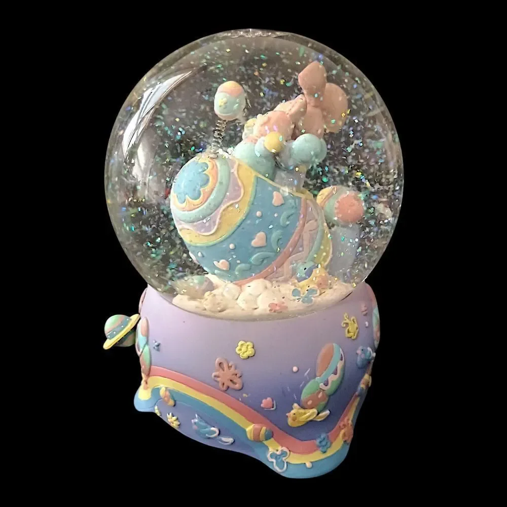 Easter Snow Globe Music Box Musical Bunny VIDEO Pastel Balloons Eggs Vintage 90s